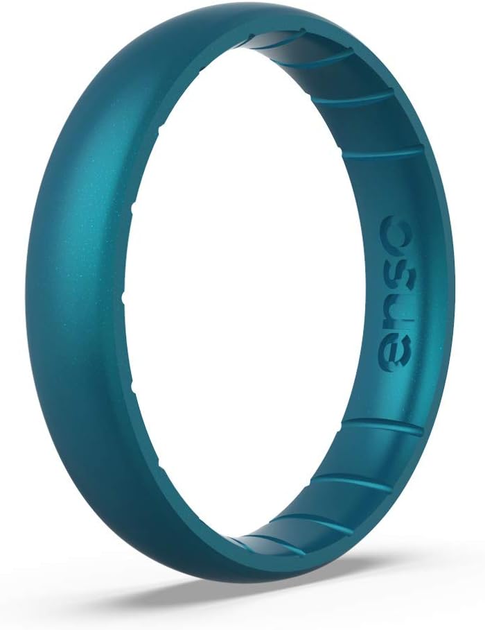 Enso RingsThin Birthstone Silicone Ring – Unisex Wedding Engagement Band – Comfortable Breathable Band – 4.3mm Wide, 1.75mm Thick