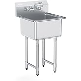 VEVOR Stainless Steel Prep & Utility Sink, 1 Compartment Free Standing Small Sink Include Faucet & legs, 21"x18" Commercial Single Bowl Sinks for Garage, Restaurant, Kitchen, Laundry