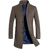 Lavnis Men's Trench Coat Long Wool Blend Overcoat Slim Fit Down Topcoat