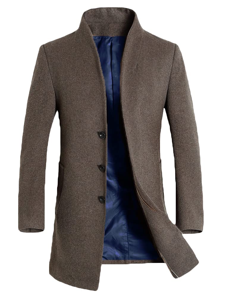 Photo 1 of Lavnis Men's Trench Coat Long Wool Blend Overcoat Slim Fit Down Topcoat Thin Style Khaki