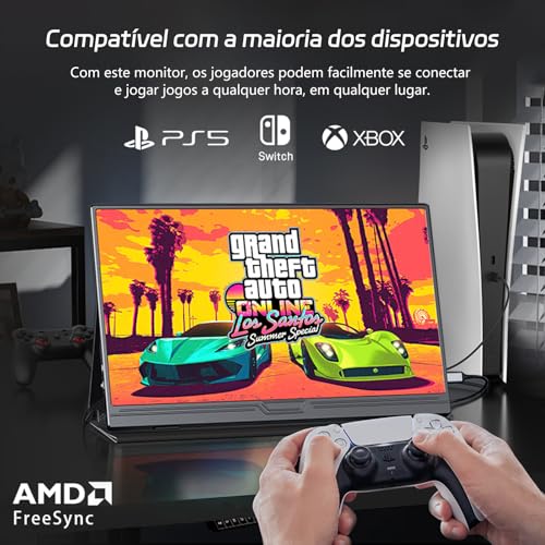 Monitor Portátil Touchscreen 15.6" - Tela Externa Full HD 1080P, Toque de 10 Pontos, Dual Type-C Mini HDMI, Alto-falantes Integrados e Capa Protetora, Plug & Play para Laptop, PC, Mac e Celular