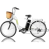 NAKTO 26" 250W Cargo Electric Bicycle Sporting Shimano 6 Speed Gear EBike Brushless Gear Motor with Removable Waterproof Large Capacity 36V10A Lithium Battery and Battery Charger