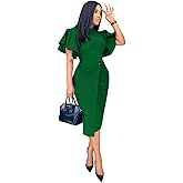 Ekaliy Women's Ruffle Sleeve Vintage Bodycon Peplum Business Formal Work Pencil Dress