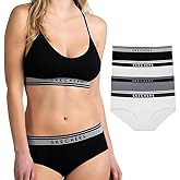 Skechers 4 Pack Womens Undwear, Solid Seamless Panty with Logo, Ropa Interior Sin Costuras, Moisture Wicking