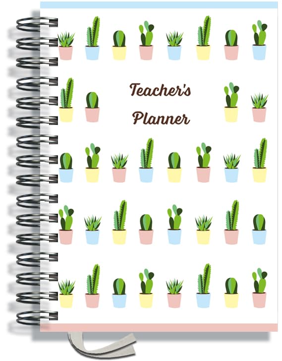Teacher Planner 2026-2027 A5 size by Pirongs | 5 Lesson Planner for Teachers | Page a day | Undated, Hardback, Wiro-bound Teachers Planner - Cactus