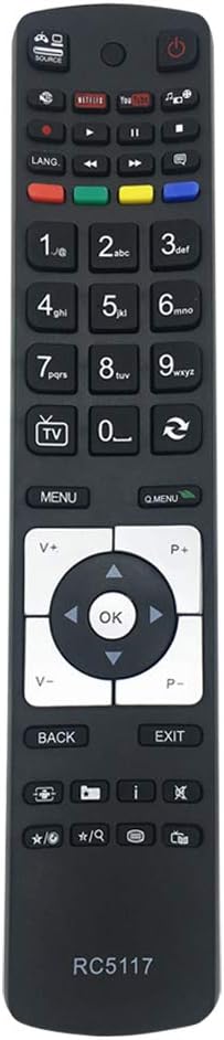 Replacement TV Remote Control RC5117 for All Hitachi Techwood LUXOR Technika Digihome Alba Telefunken Polaroid FINLUX Bush Smart TV with Netflix Youtube Buttons
