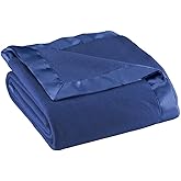 OakRidge Satin Fleece Blanket, Full/Queen, Twin or King Size – 100% Polyester Lightweight Fabric and Cozy Satin Binding Edges in Tightly Folding Travel Blanket, Navy Blue