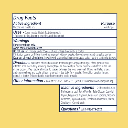 DESENEX ANTI-FUNGAL FOOT POWDER, CURES MOST ATHLETE’S FOOT, 2% MICONAZOLE NITRATE, HELPS RELIEVE ITCHING, BURNING AND SCALING, ATTACKS AND ABSORBS MOISTURE, ALL DAY ODOR CONTROL, 1.5OZ