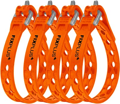 Fixplus Strap pack of 4 nano size: short and narrow – lashing strap for securing, attaching, bundling and lashing, made of special plastic with aluminium buckle 23 cm x 1.2 cm (orange)