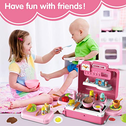 Pretend Play Kitchen Set, Girls Toys with Food Accessories, Spray