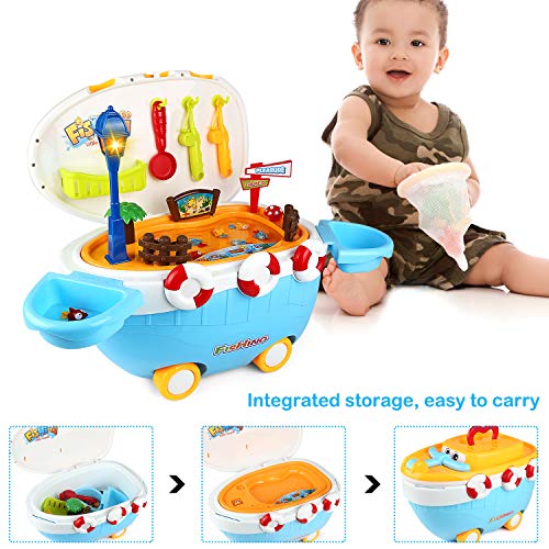 image for ZJTL Toddler Fishing Boat Toy, Funny Fishing Game, with Wheeled,Movabl
