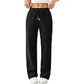 Straight Leg Sweatpants for Women Wide Leg Warm Fleece Sweatpants with Pockets Casual Cute High Waisted Winter Pants