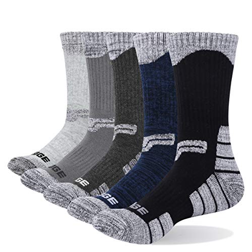 YUEDGE Mens Cotton Cushioned Crew Socks 5 Pairs/Pack Sports Work Boot Athletic Hiking Socks for