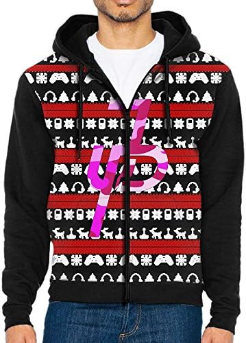 Men's Jack Paul Pink Logo Long Sleeve Full Zip Up Hoodie Sweatshirt Casual Active Hooded Jackets - With 2 Pockets Black