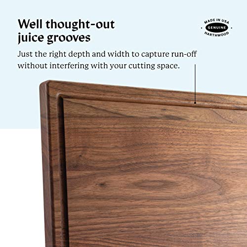 Wood Cutting Board with Juice Groove | Genuine Härthwood Walnut Prep & Serve Chopping and Carving Block with Seasoning Oil | Made in the USA (9"x13")