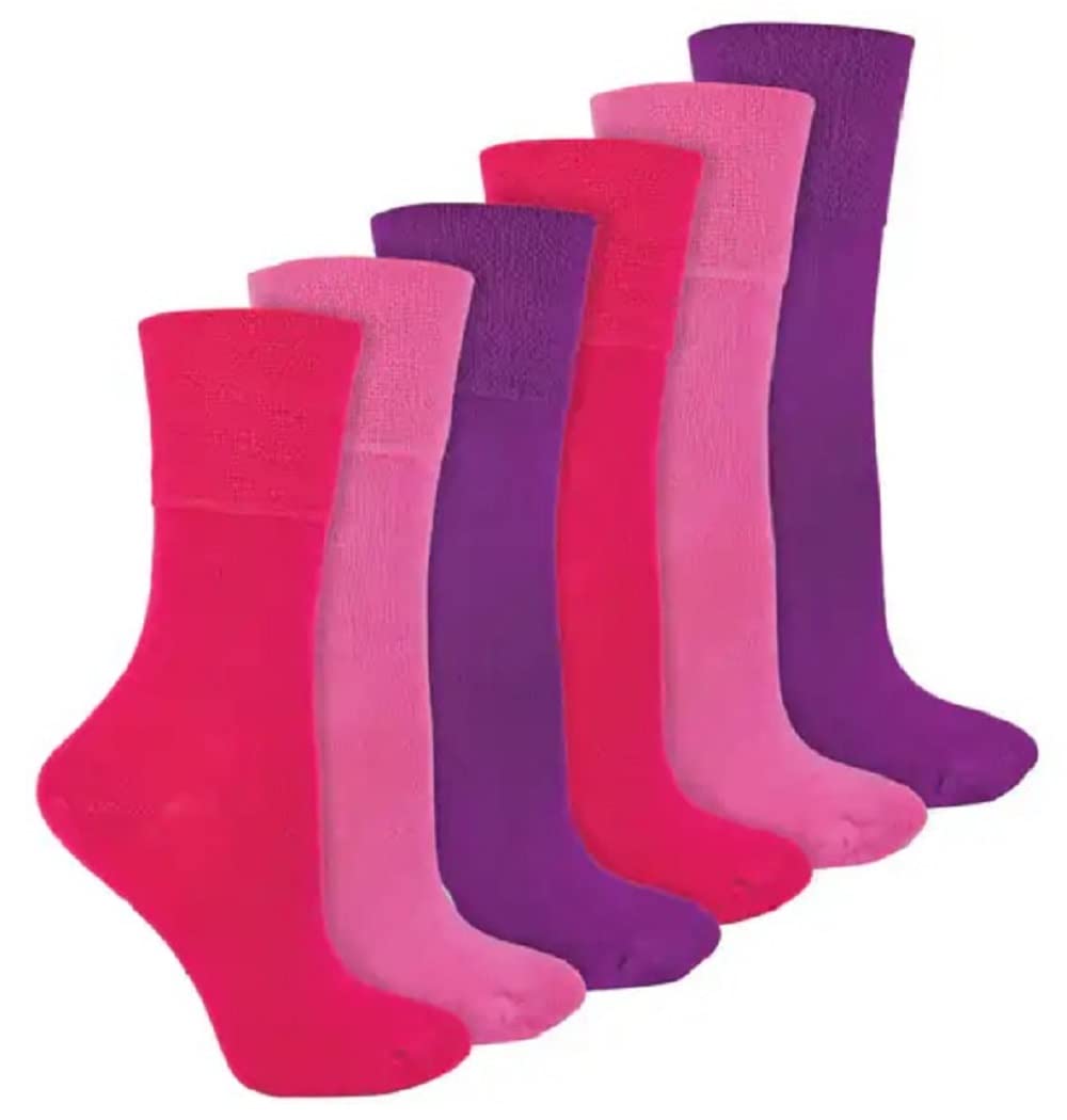 Ladies 6, 12 Pairs Multipack Bamboo Extra Wide Non Elastic Gentle Grip Diabetic Socks for Women UK Size 4-8 (Assorted 12 Pairs)
