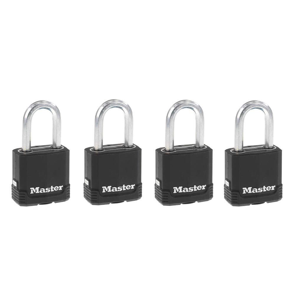 Master Lock Padlock, Magnum Covered Laminated Steel Lock, 1-7/8 in. Wide, M115XQLF (Pack of 4-Keyed Alike)