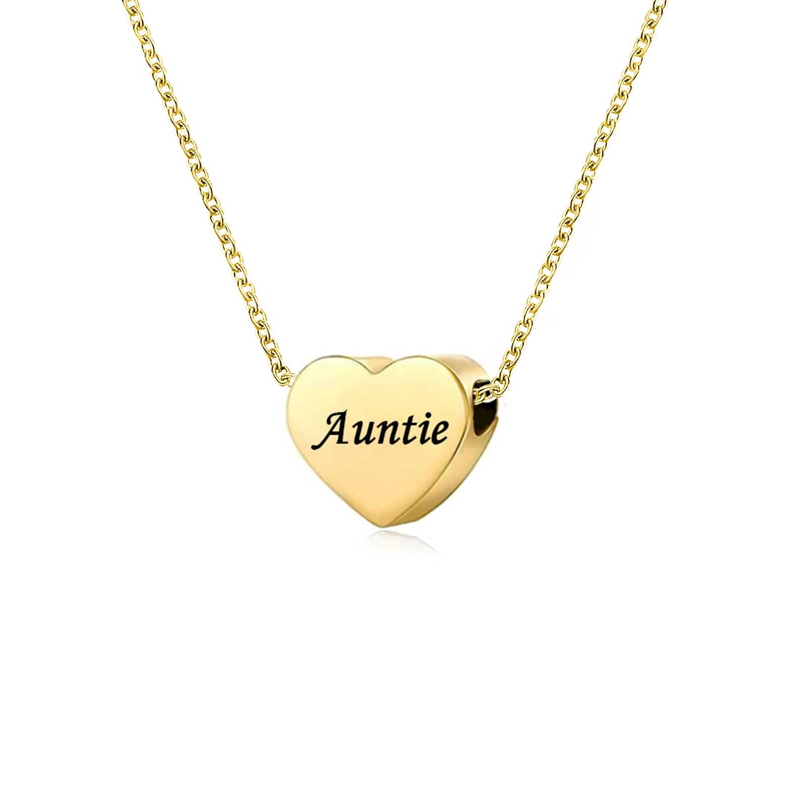 KunBead Jewelry 18 inch Small Gold Heart Auntie Necklace Jewellery Gift from Niece Nephew