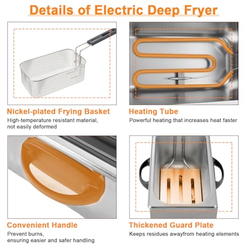 4L Electric Deep Fryer, 2000W Deep Fat Fryer with Adjustable Temperature Control Stainless Steel Frying Basket Lid, Electric Oil Frying Machine for French Fries Chicken Wings Home Kitchen Restaurants