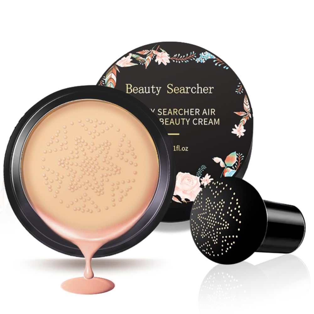 Beliky Girl CC Cream Foundation with Mushroom Head Air Cushion Full Coverage for Flawless Makeup Moisturizing Brightening Pigment Liquid Foundation, Even Skin Tone Makeup #Light White