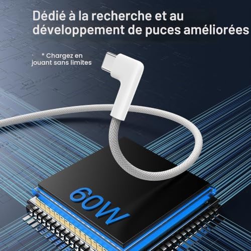 Câble USB C vers USB C [2M, Lot de 2] Cable USB C Charge Rapide 60W PD 3.0