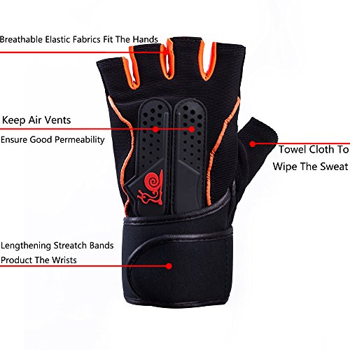 CoolWind Cycling Gloves Half-Fingered Glove Camping Biking Gloves Pad Breathable Lightweight For Riding Mountain Biking Gloves … (Orange, L) - Thumbnail 4