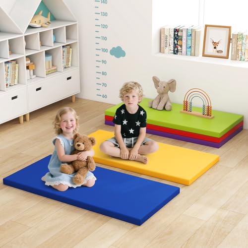 DORTALA 5 PCS Kids Rest Mats, 2-Inch Thick Rainbow Sponge Nap Mats w/PU Covers, Portable Toddler Sleeping Floor Mat, Napping Floor Mat for School Travel Home