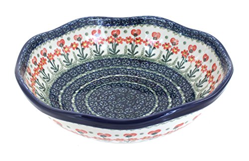 Blue Rose Polish Pottery Peach Posy Large Scallop Bowl
