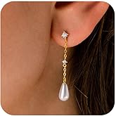 Tituthia Dainty Gold Pearl Earrings for Women, Trendy 14k Gold Filled Freshwater CZ Leaf Bow Pearl Dangle Drop Earrings Lightweight Hypoallergenic Bridesmaid Stud Earring Wedding Statement Jewelry for Women Gifts