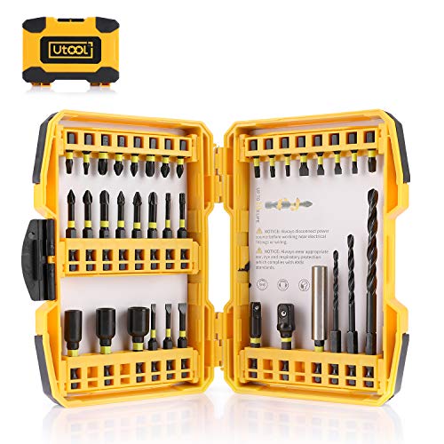 Impact Driver Bit Set, Utool 36pcs Impact Screwdri and Drill Bits Mixed Set Including 27 Screwdriver Bits, 3 HSS Twist Drill Bits, 3 Magnetic Nut Drivers, 2 Socket Adaptors, 1 Magnetic Bit Holder