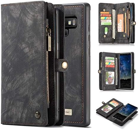 KONKY Caseme Samsung Galaxy Note 9 Wallet Case, Magnetic Detachable Removable Phone Cover Pouch Folio Durable Leather Purse Flip Card Pockets Holder Bag Smooth Zipper (Samsung Galaxy Note 9, Black)