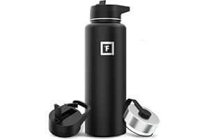Insulated Water Bottle with Straw - 22/32/40/64 oz with 3 Lids - Stainless Steel Double Walled Camping & Hiking Hydration Fla