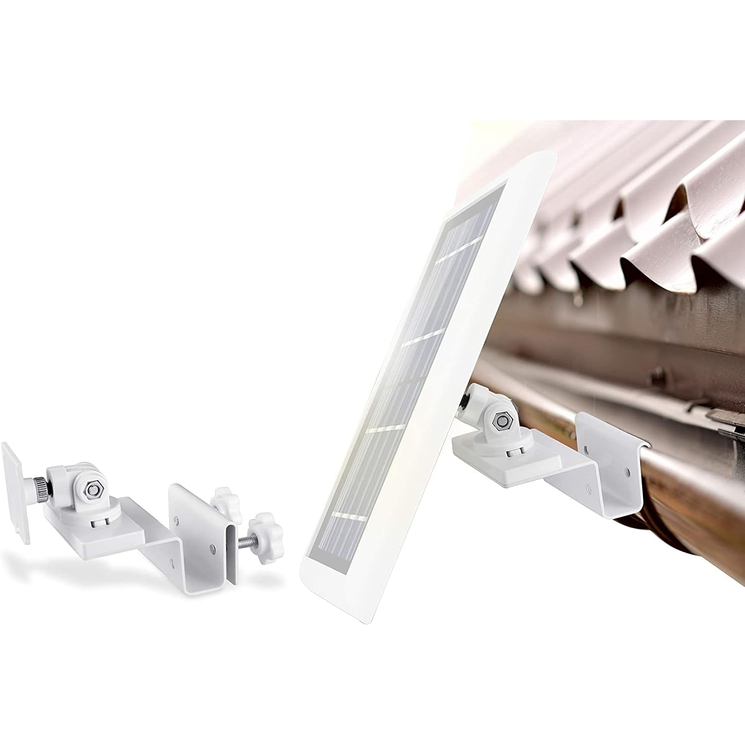 Wasserstein Gutter Mount for Ring, Arlo, and Reolink-Compatible Solar Panels - Maximum Sunlight Exposure for Your Solar Panel Without Drilling Holes (White)