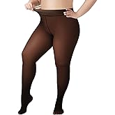 WiliW Plus Size Fleece Lined Tights for Women, Sheer Winter Warm High Waist Thermal Tights Fake Translucent