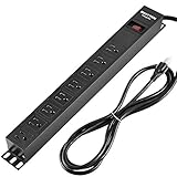 BESTTEN 1U PDU, 8-Outlet Metal Power Strip with 9ft Extension Cord and Surge Protector (900 Joules), 15A/125V/1875W, 19-inch Server Rack Mount Power Distribution Unit, ETL Listed