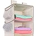 MustQ Hanging Closet Organizer, Space Saver, Hanging Storage Shelves with 2 Widen Straps, 6-Shelves Closet Hanging Sweater Organizer (Beige)