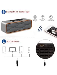 XPLUS Altavoz Bluetooth inalámbrico portátil Radio FM Reproductor de MP3, 10 horas de reproducción 2200 mAh batería, manos libres Llamadas Micrófono integrado, Micro TF tarjeta SD, entrada USB, AUX Line In gris