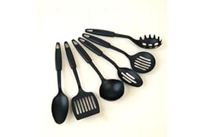 Plastic Kitchen Utensils Set of 6, Including Ladle, Spoon, Slotted Spoons, Spatula, Slotted Turner, Spaghetti Server, Heat Re