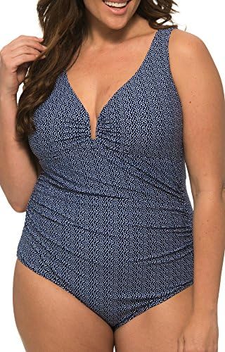 Caribbean Sand Women's Plus Size V Underwire One Piece Tank Style Swimsuit with Control Power Mesh Lining