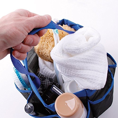 MuNiSa Mesh Shower Caddy Tote, Quick Dry Oxford Hanging Toiletry Organizer with 8 Storage Pockets, Portable Bath Bag for Shampoo, Conditioner, Soap and Other Bathroom Accessories(Blue)