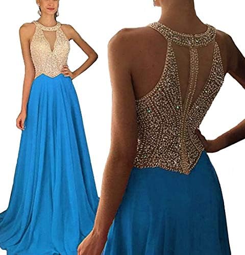 Jazylynbride A-line Long Chiffon Sequin Beading Prom Dress Formal Evening Gown for Women
