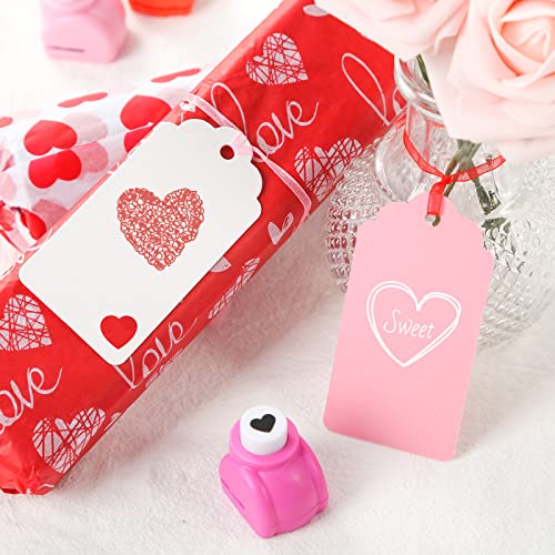 HAKACC 200 PCS Colour Gift Tags Set, Red Pink White Hanging Tags Labels with String, Heart Hole Punch for Gifts Arts and Crafts Wedding Birthday Holiday