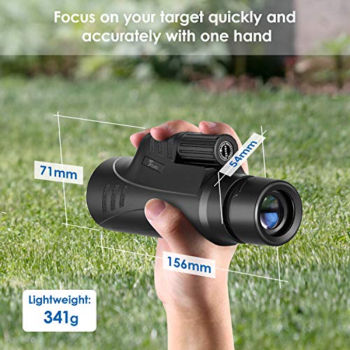 TELMU 10X42 Monocular Telescope, IPX7 Waterproof with Smartphone Holder, BAK4 Prism and FMC Objective Lens, Ideal for Bird Watching, Concerts Viewing, Hunting