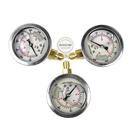 SINOCMP Hydraulic Pressure Gauge Kit with 3 Gauges 6 Couplings Best