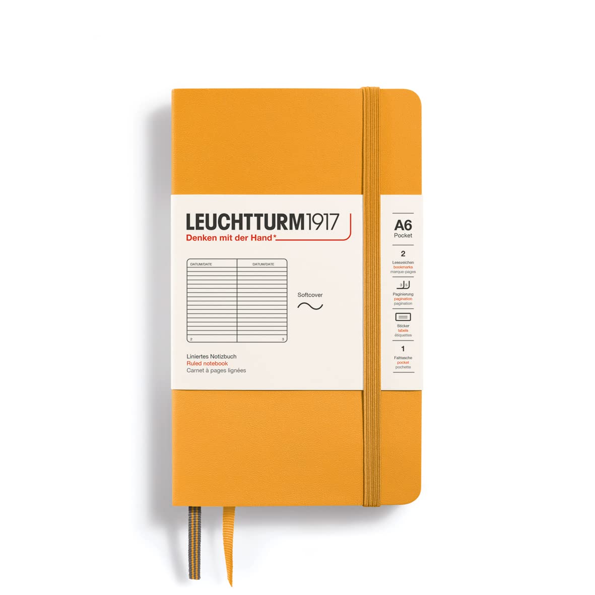 LEUCHTTURM1917 365647 Notebook Pocket (A6), Softcover, 123 Numbered Pages, Rising Sun, Ruled