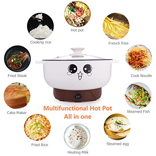 MINGPINHUIUS 4-in-1 Multifunction Electric Cooker Skillet Wok Electric Hot Pot For Cook Rice Fried Noodles Stew Soup Steamed Fish Boiled Egg Small Non-stick with Lid (2.3L, without Steamer)