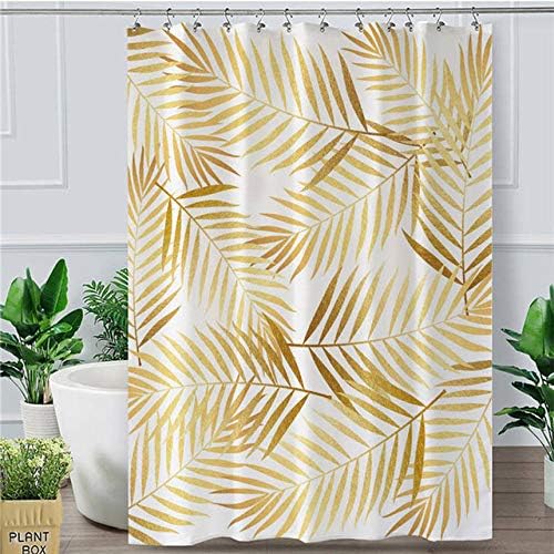 Golden Leaf Shower Curtain Tropical Botanic Waterproof Bathroom Curtain With Hooks Modern Palm Leaves douche 180X200CM Gold