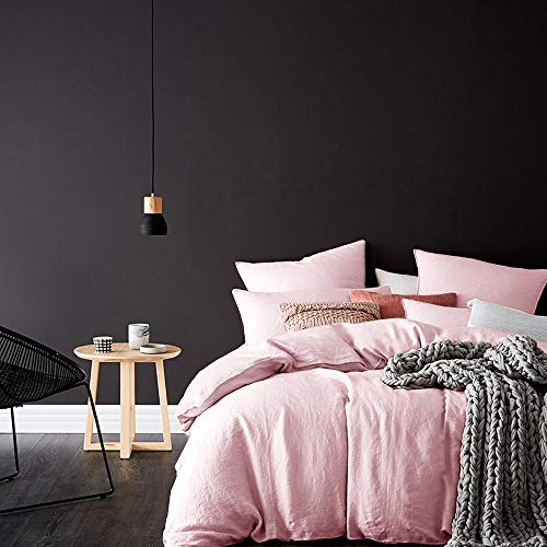 Merryfeel 100% Linen Duvet Cover Set - King - Light Pink - Thumbnail 6