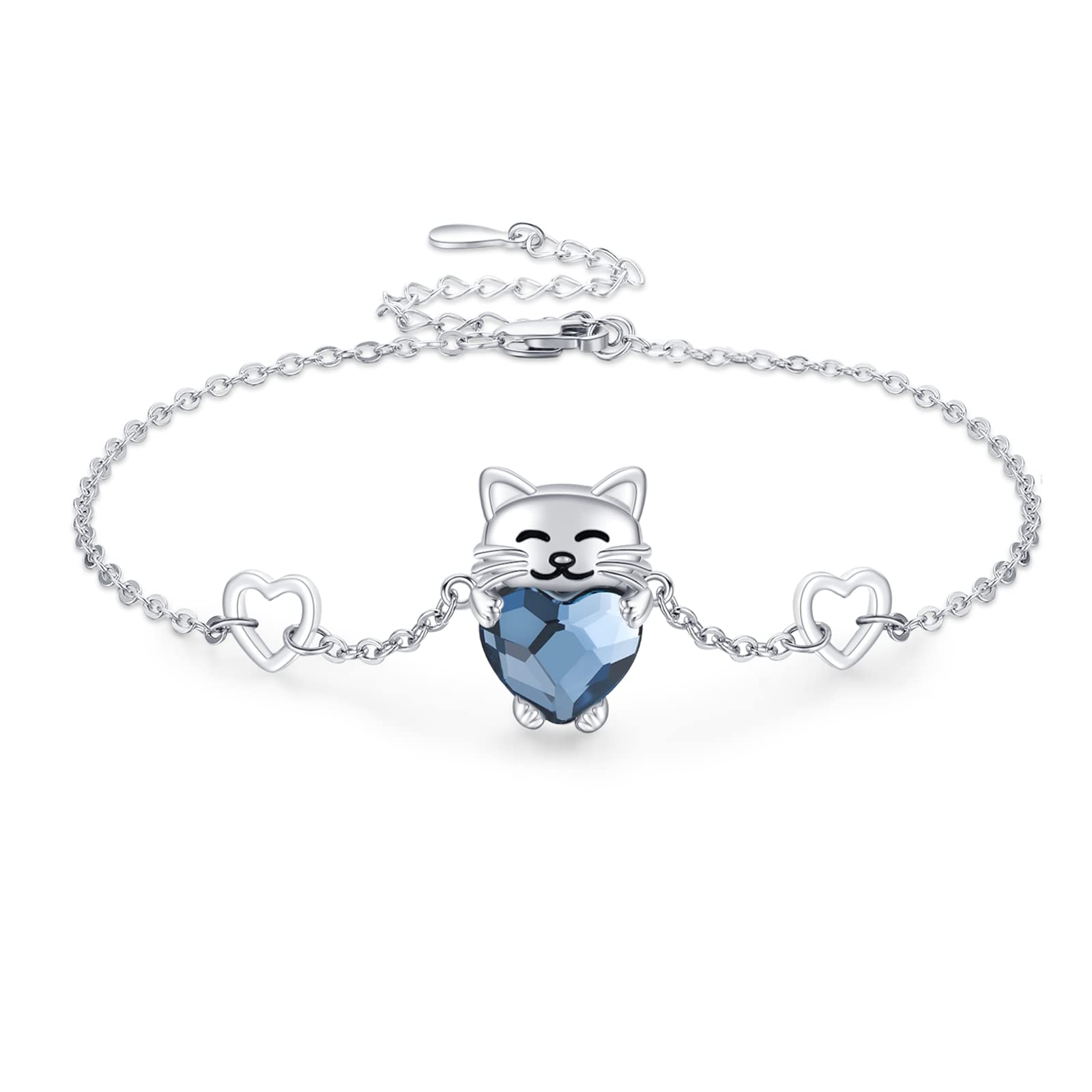 CHENGHONG Cat Bracelet for Women 925 Sterling Silver Cat Gifts Adjustable Animal Bracelets Blue Crystal Cats Jewellery for Girls…