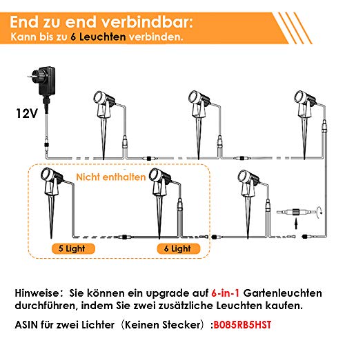 Gartenbeleuchtung B-right 4er Set 3W Gartenleuchte mit Erdspieß, Gartenstrahler mit Stecker, Gartenlicht Gartenlampe mit… – Bild 3